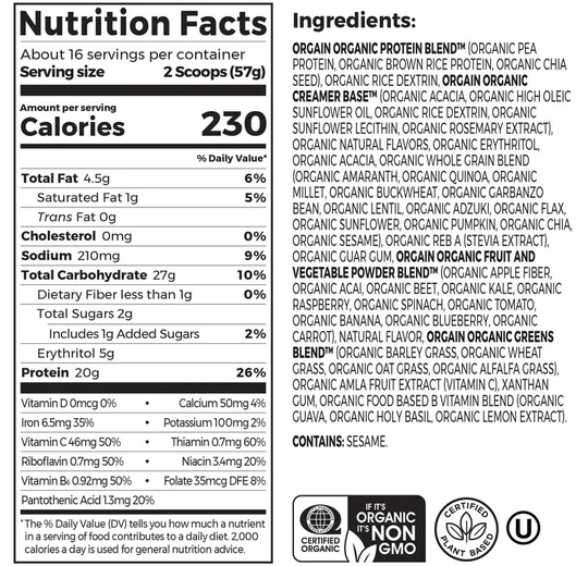 Orgain Ingredients