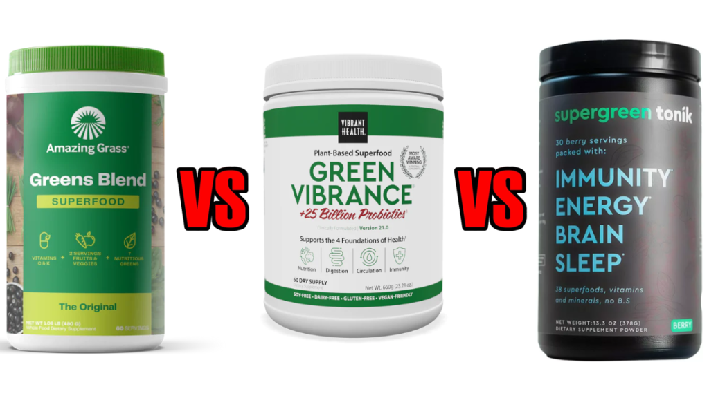 Amazing Grass vs Green Vibrance vs SuperGreen Tonik Comparison Results Review