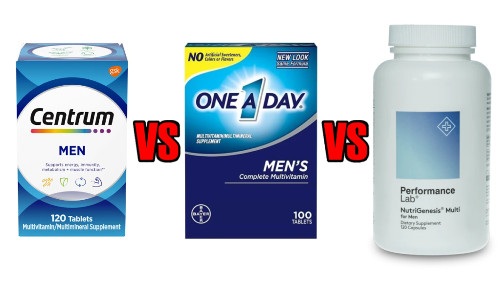 Centrum vs One A Day vs Performance Lab Multivitamin for men Comparison Results Review