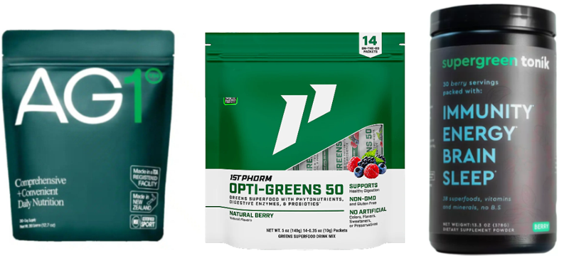 Comparison of Athletic Greens, Opti Greens-50 & SuperGreen Tonik